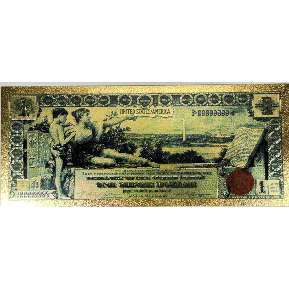 1896 $1 Silver Certificate Gold Foil Note – "History Instructing Youth" Red Seal